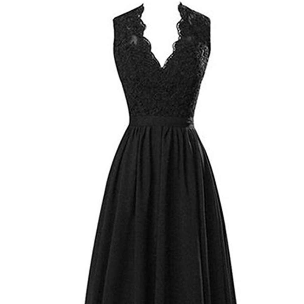 Lace Bridesmaid Dresses Long V-Neck Chiffon Evening Prom Gown Open Back